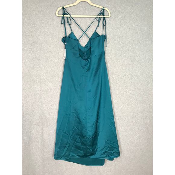 Jason Wu Midi Slip Dress Large‎ Blue Satin Ruched Strappy Silky Criss Cross Back - Picture 5 of 12
